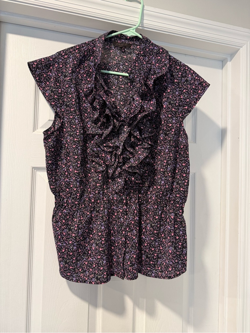 The Limited Black Floral Ruffle Sleeveless Blouse